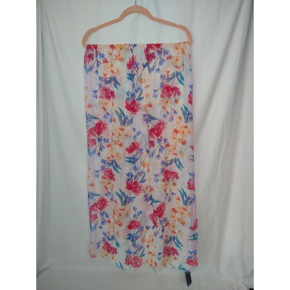 Lands End NWT Floral Scarf Sheer Oblong blue/pink Boho Cottage Romantic Colorful